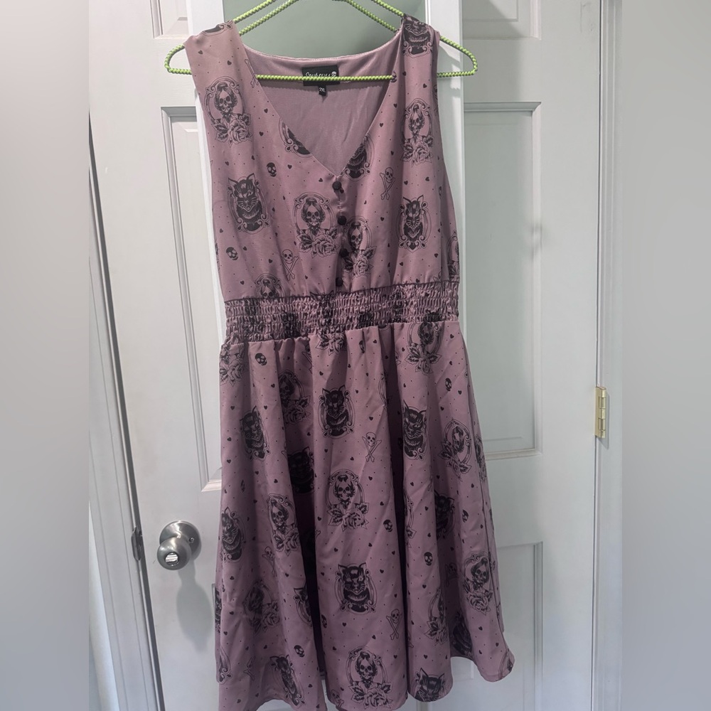 Sourpuss Mauve Skull & Floral Print Casual Dress